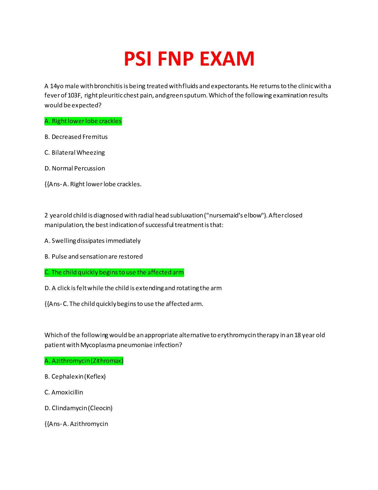 Preview image for NURP 502(NGR 6815) Exam: PSI FNP EXAM Predictor Verified 2022/203 (Answered and Graded)